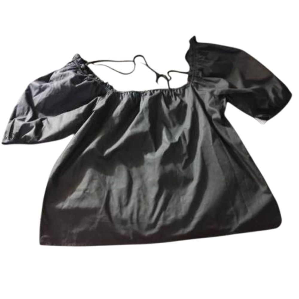 Nine West Black Puff Sleeve Blouse with Tie Front